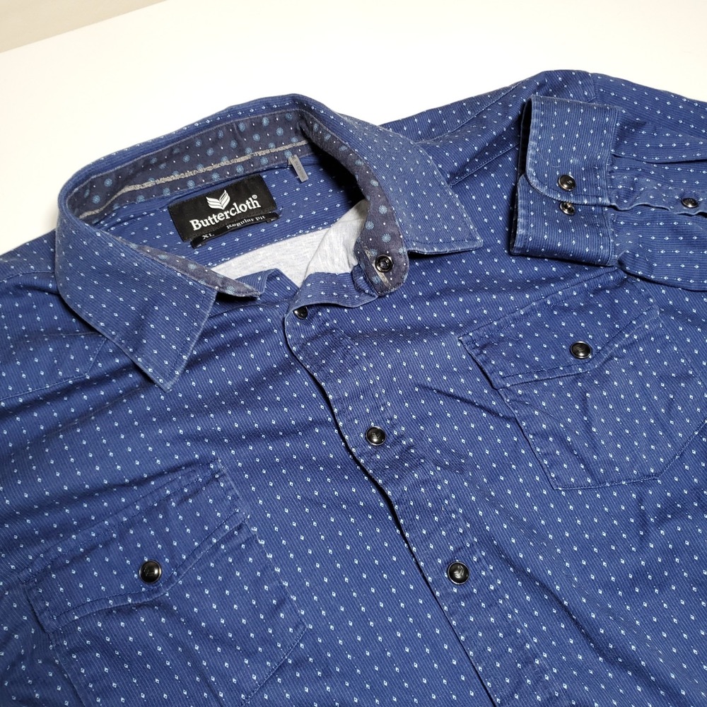 Butter Cloth Mens XL Regular Fit Long Sleeve Snap Geometric Shirt Blue